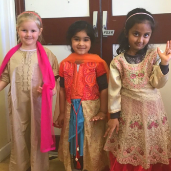 The girls in traditional Indian clothing
