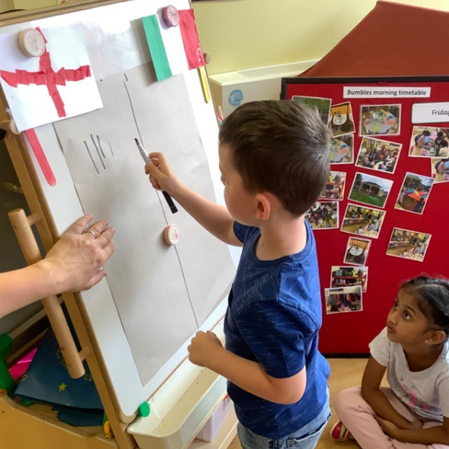 Child drawing on a board