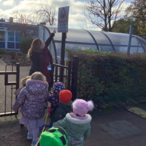 Children looking at signs