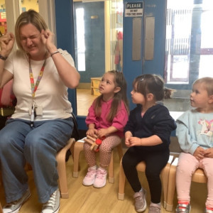 children playing with the leader