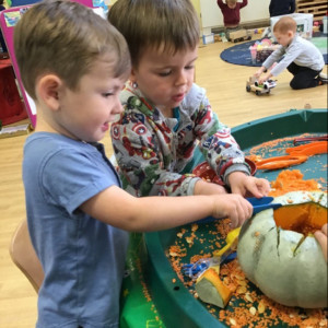 Cutting a pumpkin 