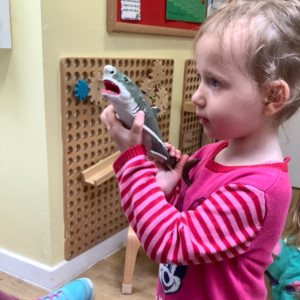 Child with a shark toy