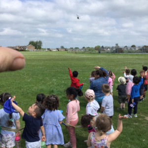 Looking at the helicopter