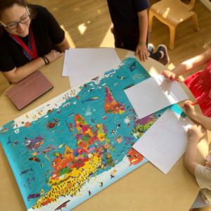 Children looking at a map