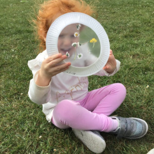 A child picking daisies. 