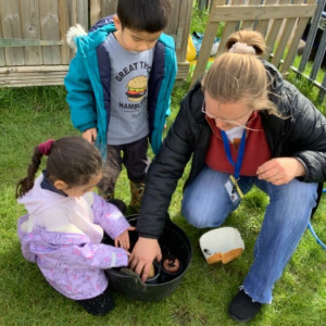 Children looking at wildlife