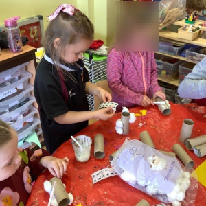 Children doing crafts. 