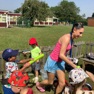 Playing outside in the sun. 