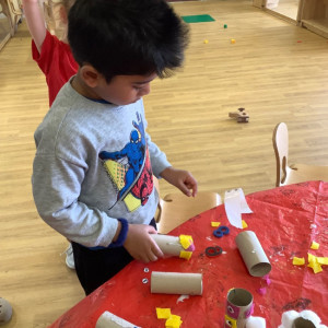 A child doing crafts. 
