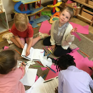 Children doing crafts. 