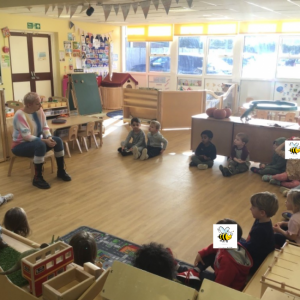 The children listening to a talk