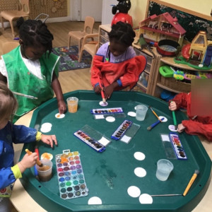 Children doing crafts. 