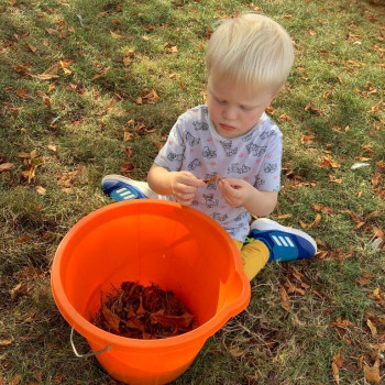 Child with leaves