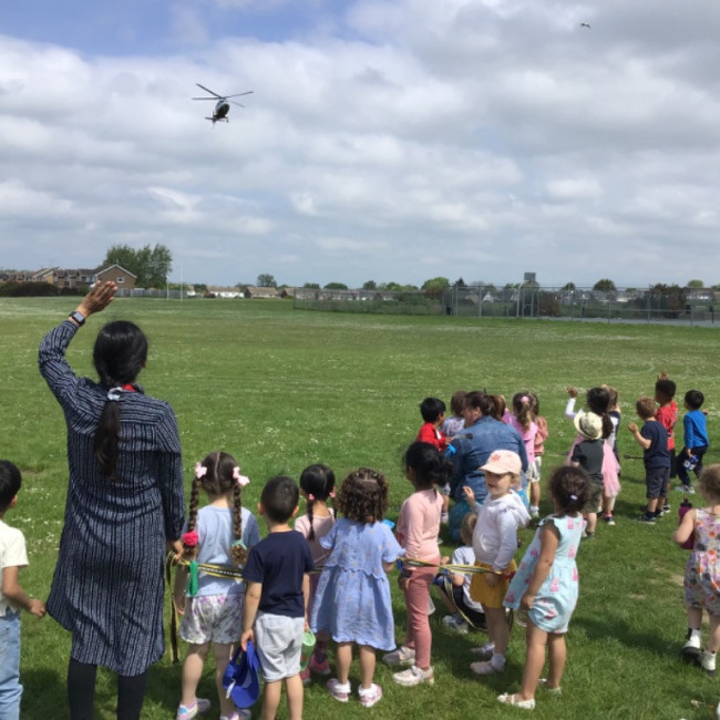 Looking at the helicopter