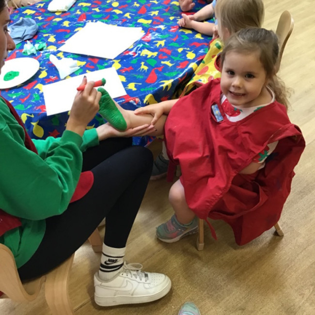 Child doing foot painting