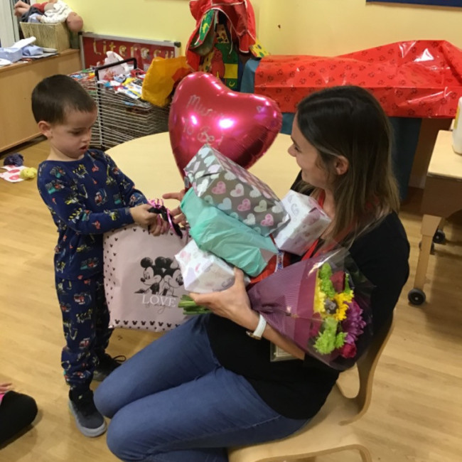 Kirsty getting her presents