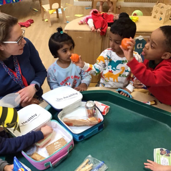 Children looking at their lunches