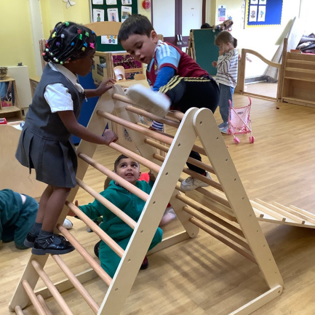 Children climbing on items inside. 