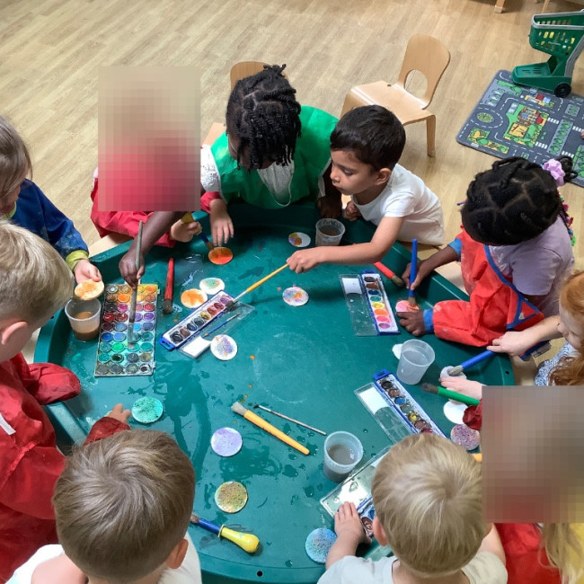 Children doing crafts. 
